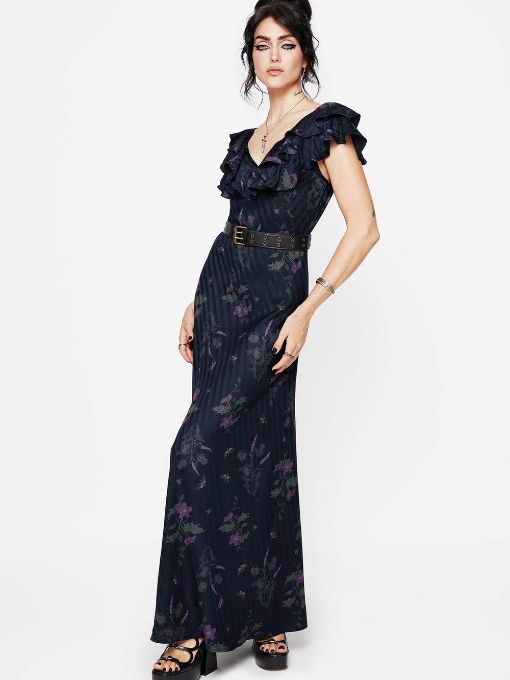 Disturbia Cassandra Maxi Dress with Purple Floral Print